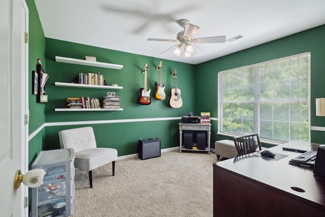 104 Drayton Ct, Franklin, TN 37067 - carpeted office space featuring visible vents, baseboards, and ceiling fan
