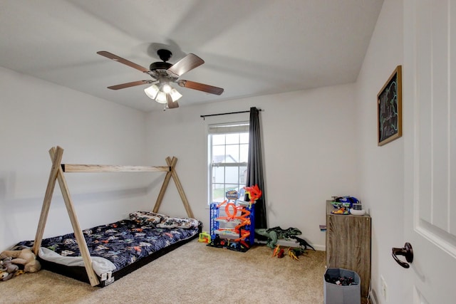 bedroom with carpet floors and ceiling fan