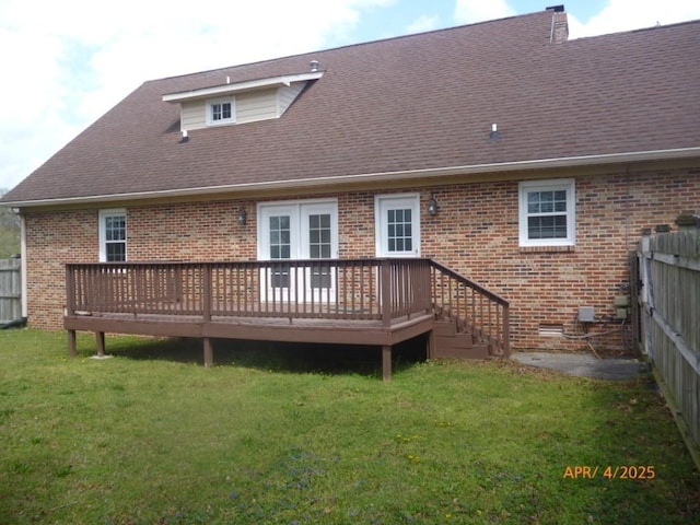 1314 Jewell Dr, Columbia, TN 38401 - back of house featuring a lawn, brick siding, a shingled roof, and a deck