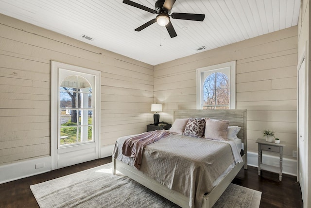 1614 Wade Rd, Lewisburg, TN 37091 - bedroom featuring wood walls, wood finished floors, ceiling fan, and wooden ceiling