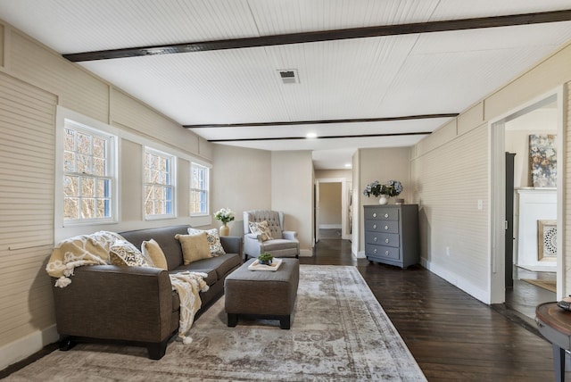 1614 Wade Rd, Lewisburg, TN 37091 - living area featuring dark wood-type flooring, baseboards, and beamed ceiling