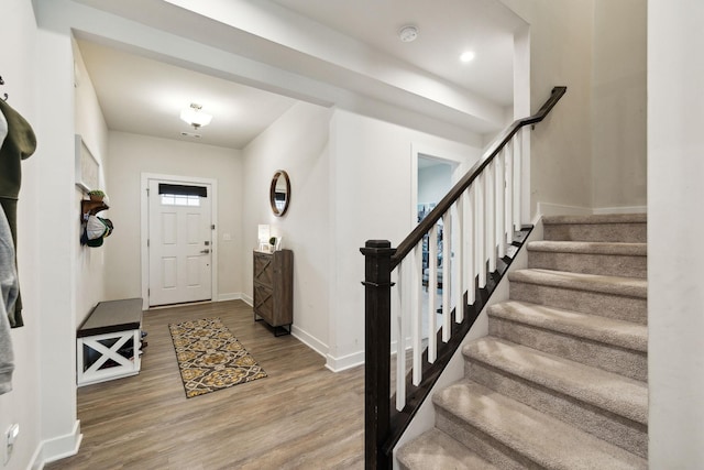 907 Caywood Rd, Smyrna, TN 37167 - entrance foyer with stairway, wood finished floors, and baseboards