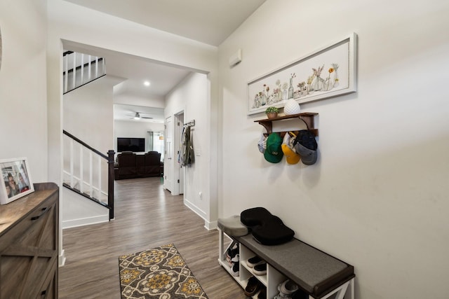 907 Caywood Rd, Smyrna, TN 37167 - interior space with baseboards, wood finished floors, a ceiling fan, and recessed lighting