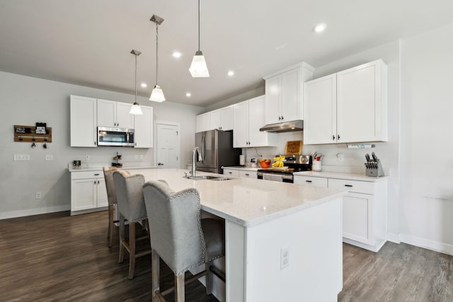 907 Caywood Rd, Smyrna, TN 37167 - kitchen featuring under cabinet range hood, a sink, baseboards, and appliances with stainless steel finishes