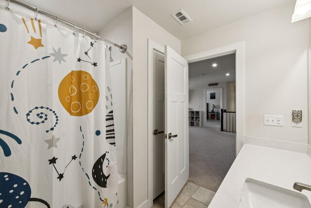 907 Caywood Rd, Smyrna, TN 37167 - full bathroom with a shower with curtain, recessed lighting, visible vents, a sink, and tile patterned flooring