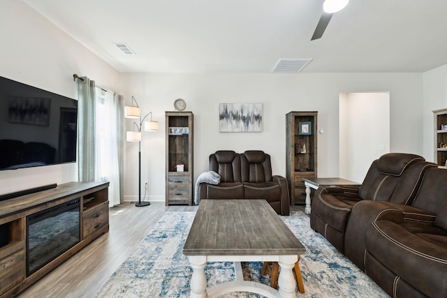 907 Caywood Rd, Smyrna, TN 37167 - living room with visible vents, wood finished floors, and ceiling fan