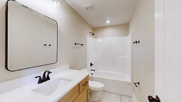 1150 Parsons Rd, Christiana, TN 37037 - bathroom with visible vents, vanity, toilet, shower / bathtub combination, and recessed lighting