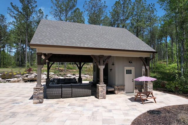 view of patio / terrace with a gazebo and an outdoor living space