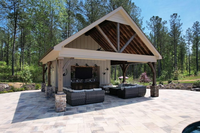 view of patio / terrace with a gazebo and an outdoor living space