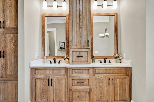 bathroom with a sink and double vanity