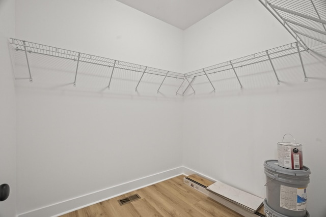 spacious closet featuring visible vents and light wood-style flooring