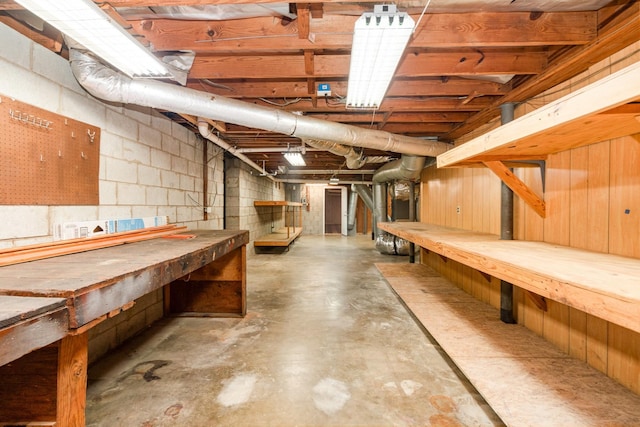 905 Crownhill Dr, Nashville, TN 37217 - unfinished basement featuring concrete block wall and a workshop area