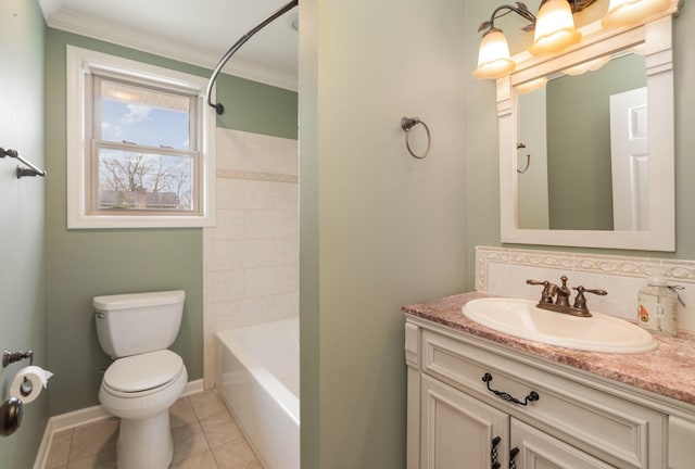 905 Crownhill Dr, Nashville, TN 37217 - bathroom with tile patterned flooring, baseboards, vanity, toilet, and ornamental molding