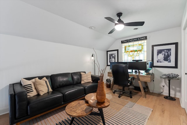 5960 Lickton Pike, Goodlettsville, TN 37072 - office area with ceiling fan, vaulted ceiling, baseboards, and light wood finished floors