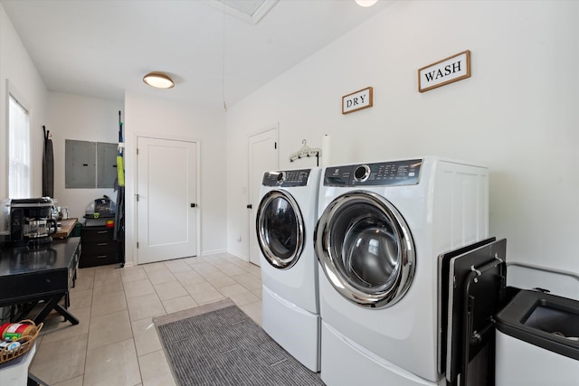 5960 Lickton Pike, Goodlettsville, TN 37072 - laundry room featuring light tile patterned floors, washing machine and dryer, and electric panel
