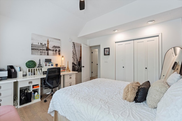 5960 Lickton Pike, Goodlettsville, TN 37072 - bedroom with ceiling fan, vaulted ceiling, a closet, light wood-style floors, and recessed lighting