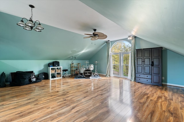 5960 Lickton Pike, Goodlettsville, TN 37072 - bonus room with wood finished floors, baseboards, ceiling fan with notable chandelier, and lofted ceiling