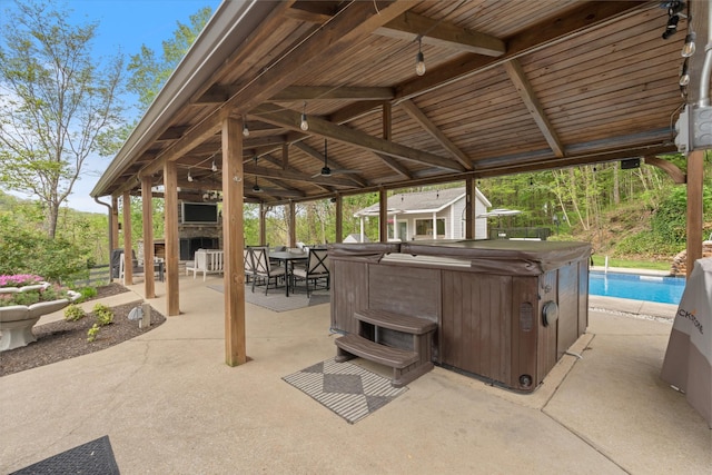 5960 Lickton Pike, Goodlettsville, TN 37072 - view of patio featuring a hot tub, a gazebo, a ceiling fan, and an outdoor pool