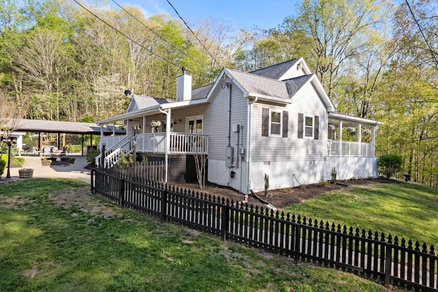 5960 Lickton Pike, Goodlettsville, TN 37072 - rear view of house featuring stairway, a chimney, a lawn, a patio, and fence private yard