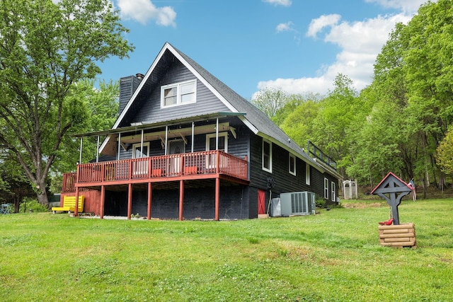12817 Lascassas Pike, Milton, TN 37118 - rear view of property featuring central air condition unit, a chimney, a yard, and a deck