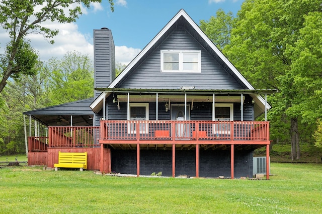 12817 Lascassas Pike, Milton, TN 37118 - rear view of house with a yard, a chimney, and a wooden deck