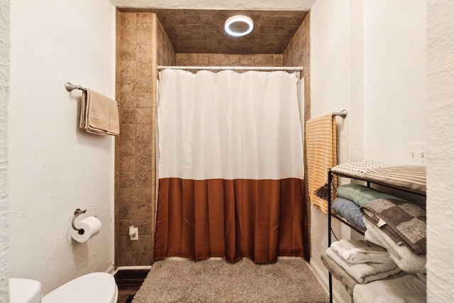 12817 Lascassas Pike, Milton, TN 37118 - bathroom with toilet, a textured wall, and curtained shower