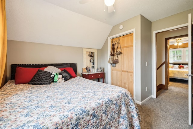 12817 Lascassas Pike, Milton, TN 37118 - bedroom with vaulted ceiling, baseboards, ceiling fan, and carpet flooring