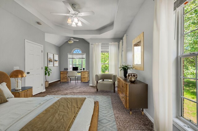 1031 Laurel Hill Dr, Dickson, TN 37055 - carpeted bedroom featuring baseboards, ceiling fan, a desk, and a raised ceiling