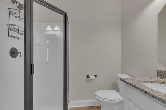 1020 Rural Plains Cir, Franklin, TN 37064 - bathroom featuring tile patterned flooring, a shower stall, vanity, baseboards, and toilet