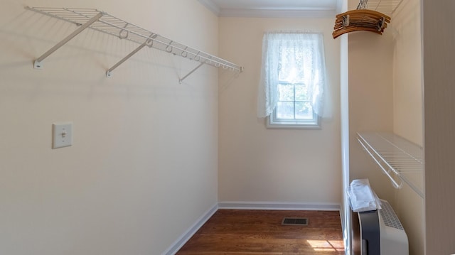 spacious closet featuring wood finished floors and visible vents