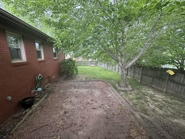 view of yard with a fenced backyard and a patio area