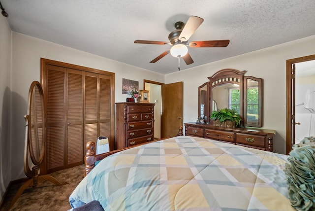 757 Acorn Dr, Clarksville, TN 37043 - carpeted bedroom featuring a ceiling fan, a closet, and a textured ceiling