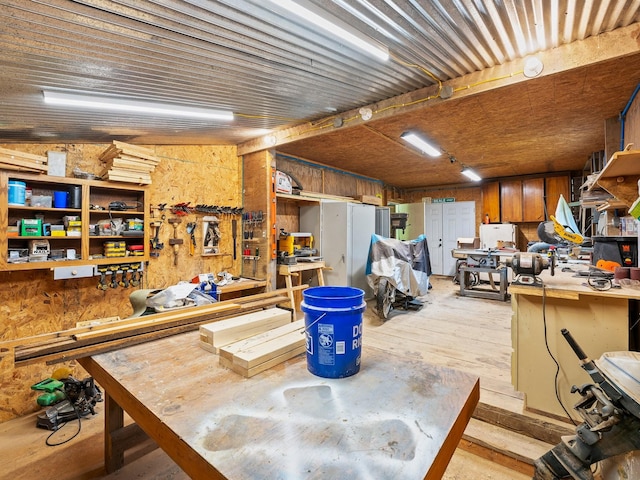 interior space featuring a workshop area