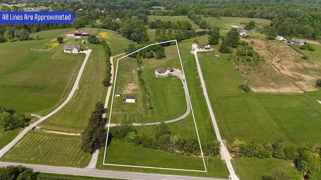 aerial view featuring a rural view