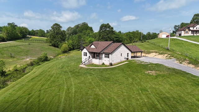 aerial view featuring a rural view