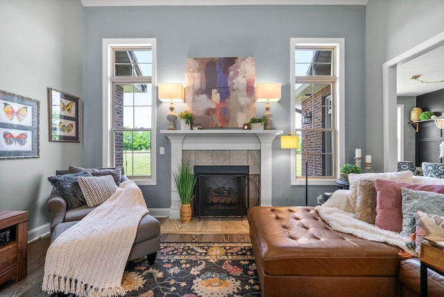 1005 Felts Dr, Clarksville, TN 37043 - living room featuring baseboards, plenty of natural light, a fireplace, and wood finished floors