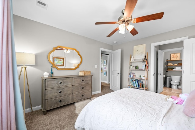 1005 Felts Dr, Clarksville, TN 37043 - carpeted bedroom with a ceiling fan, baseboards, visible vents, and ensuite bathroom