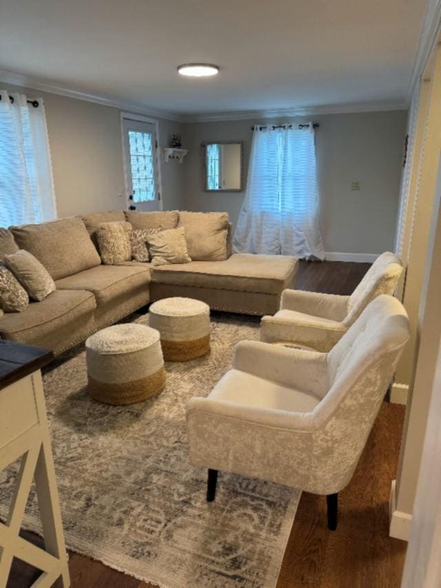 500 Brown St, Celina, TN 38551 - living room with crown molding, wood finished floors, and baseboards