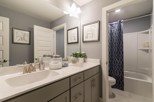 2550 Ashford Dr, Mount Juliet, TN 37122 - full bathroom featuring double vanity, toilet, a sink, and shower / tub combo with curtain