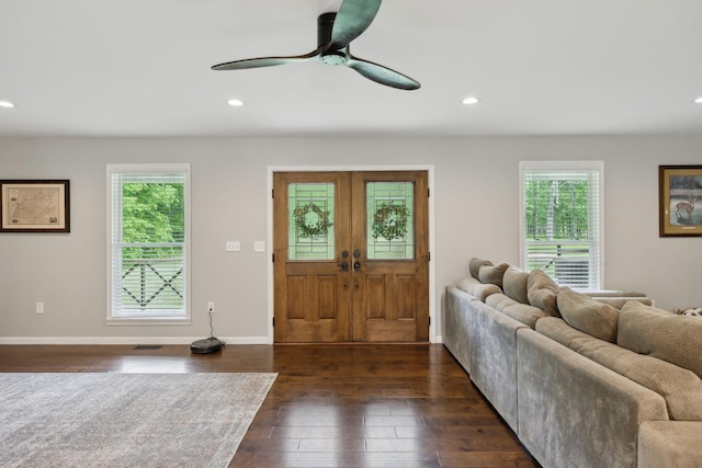 790 Noah Dr, Hohenwald, TN 38462 - entryway with a ceiling fan, baseboards, dark wood finished floors, and plenty of natural light