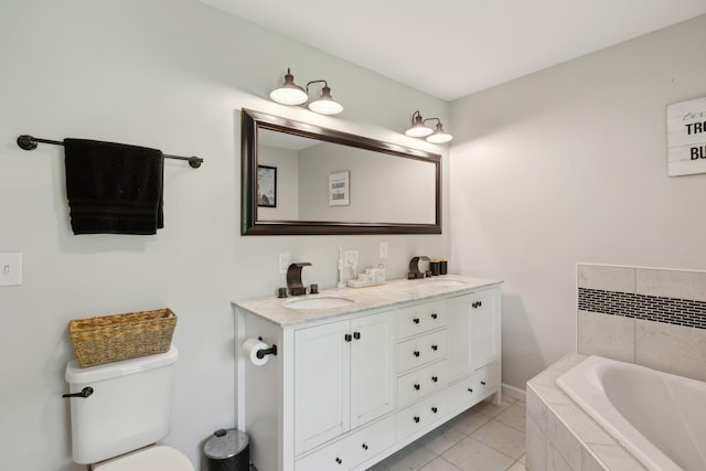 790 Noah Dr, Hohenwald, TN 38462 - full bath featuring toilet, a bath, a sink, tile patterned flooring, and double vanity