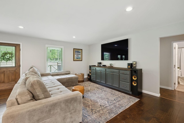 790 Noah Dr, Hohenwald, TN 38462 - living room with baseboards, dark wood-style floors, and recessed lighting