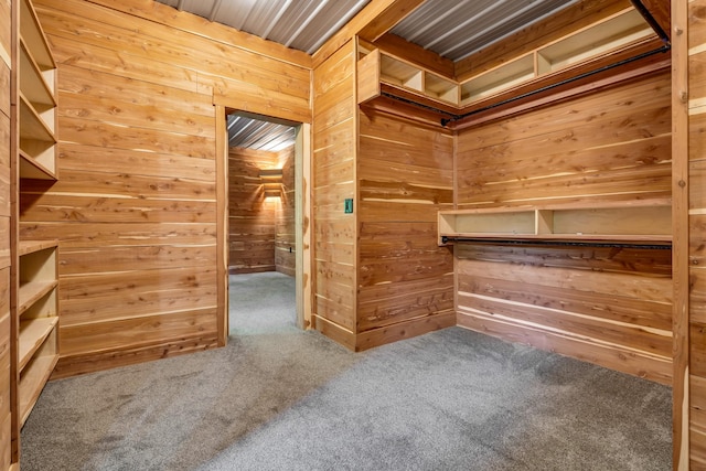 walk in closet featuring carpet flooring