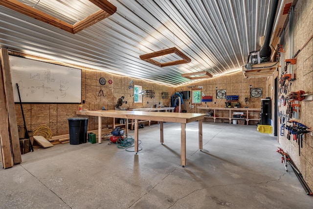interior space featuring a workshop area
