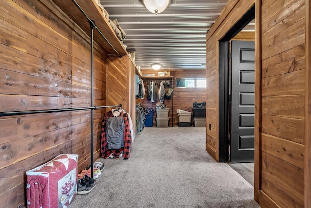 walk in closet featuring carpet flooring