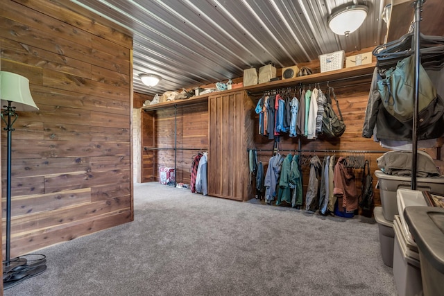 walk in closet with carpet