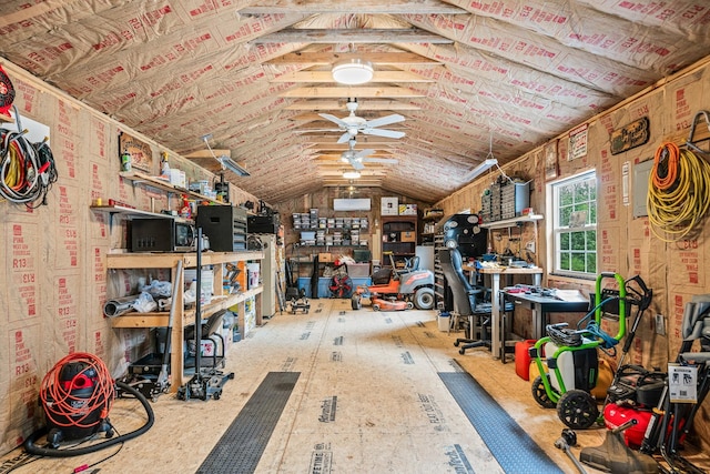storage featuring a ceiling fan