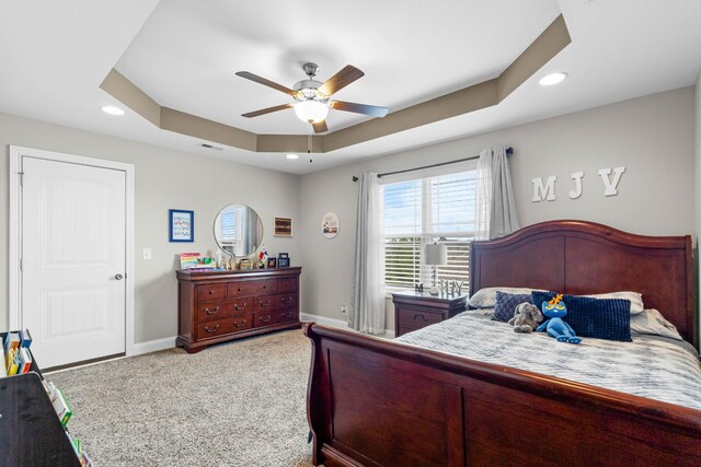1132 Upland Ter, Clarksville, TN 37043 - carpeted bedroom with recessed lighting, baseboards, ceiling fan, and a raised ceiling