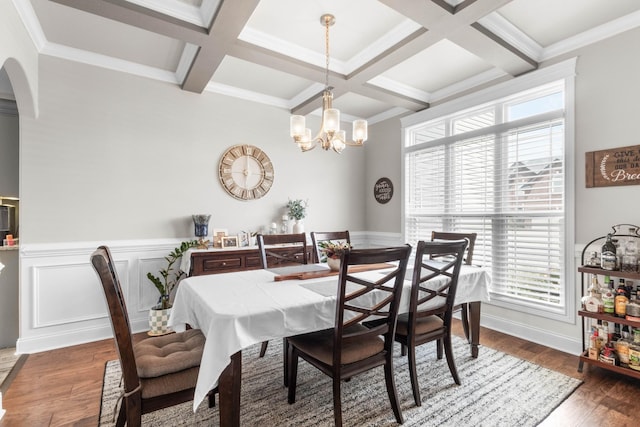 1132 Upland Ter, Clarksville, TN 37043 - dining space featuring coffered ceiling, wood finished floors, a chandelier, and beamed ceiling