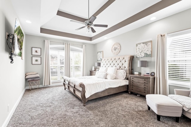 1132 Upland Ter, Clarksville, TN 37043 - bedroom with carpet floors, baseboards, recessed lighting, a raised ceiling, and a ceiling fan
